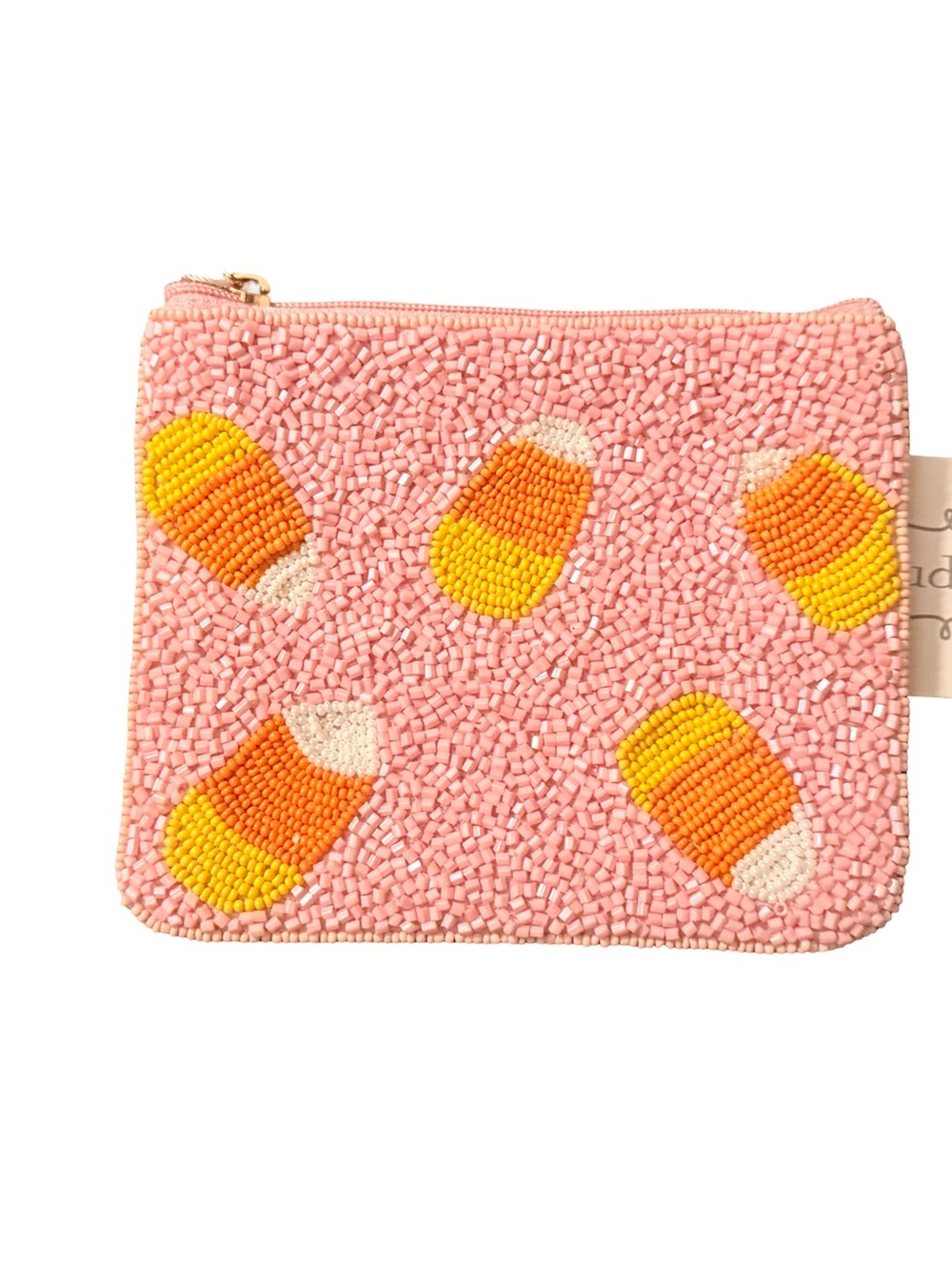 Pink Beaded Candy Corn Accent Pouch